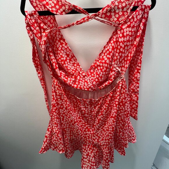 Red Poppy Ruffle Romper - Picture 2 of 3